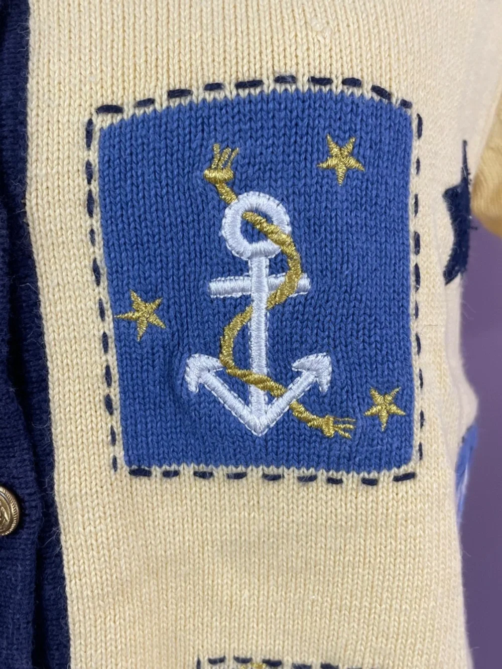 Lighthouse Embroidered Patch Cardigan M Nautical Sailor Anchor Patriotic Stars